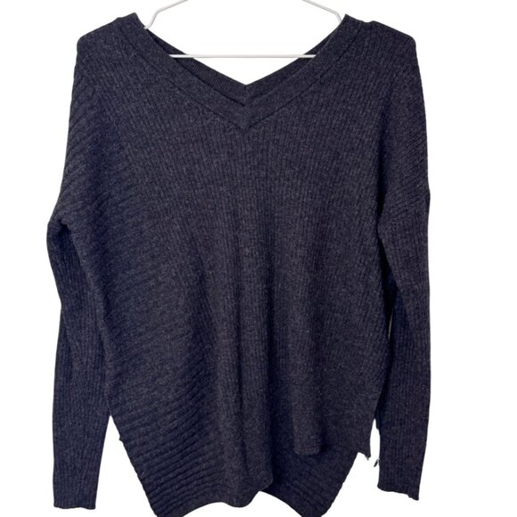 All Saints dark grey asymmetrical V neck oversized sweater size XS - Picture 2 of 5